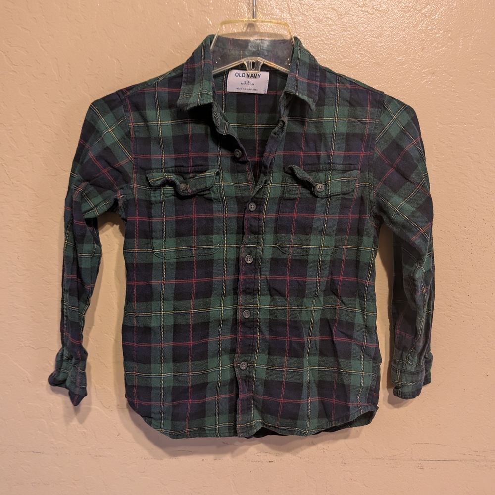 Old Navy Boys Green Plaid Flannel